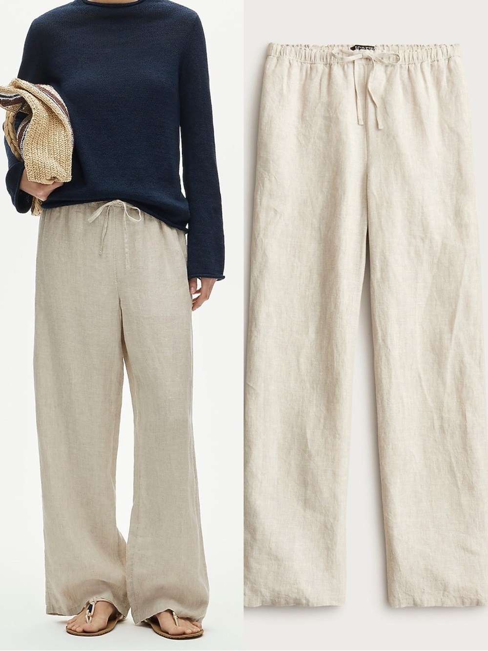 J. Crew Soleil 100% Linen Drawstring Elastic Waist Pull On Pant in Flax Sz M 💛🍄